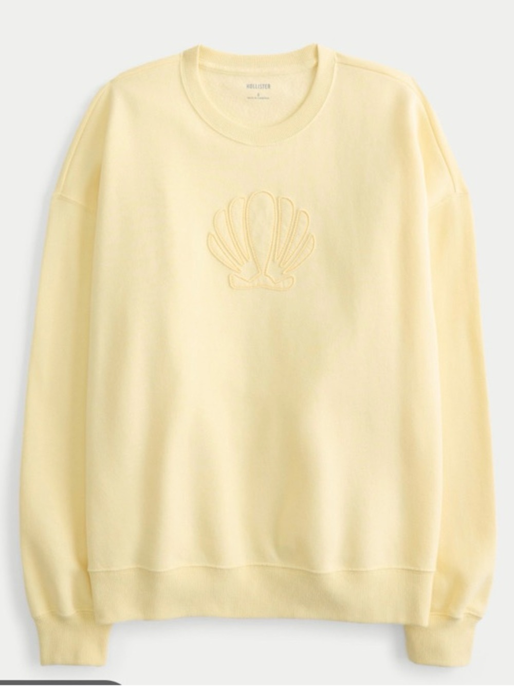 Hollister Yellow Pullover Sweatshirt Seashell Shell Embroidered Size Large